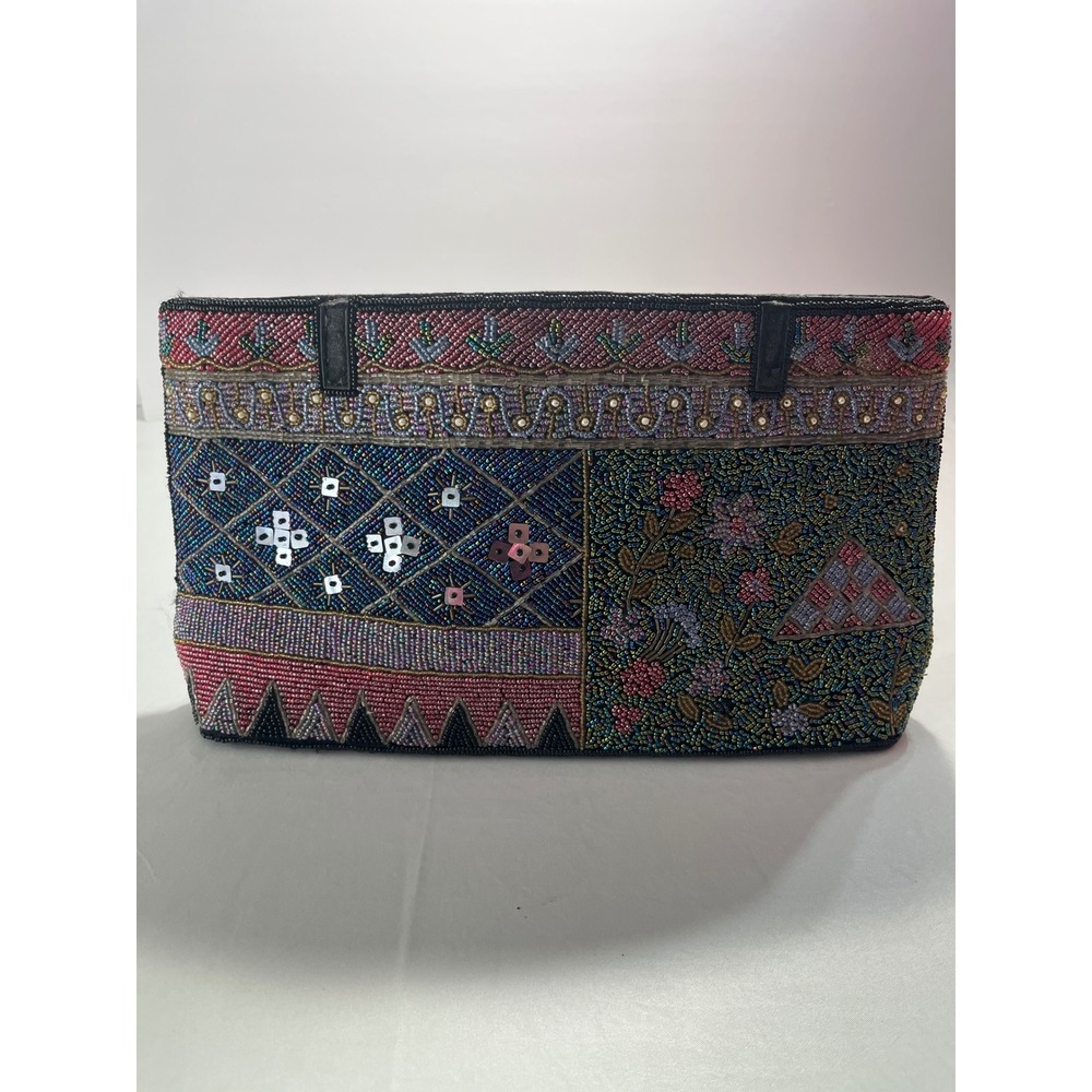 VTG Hand Beaded Patchwork Floral Sequin Evening Clutch Bag Women Multicolor Boho